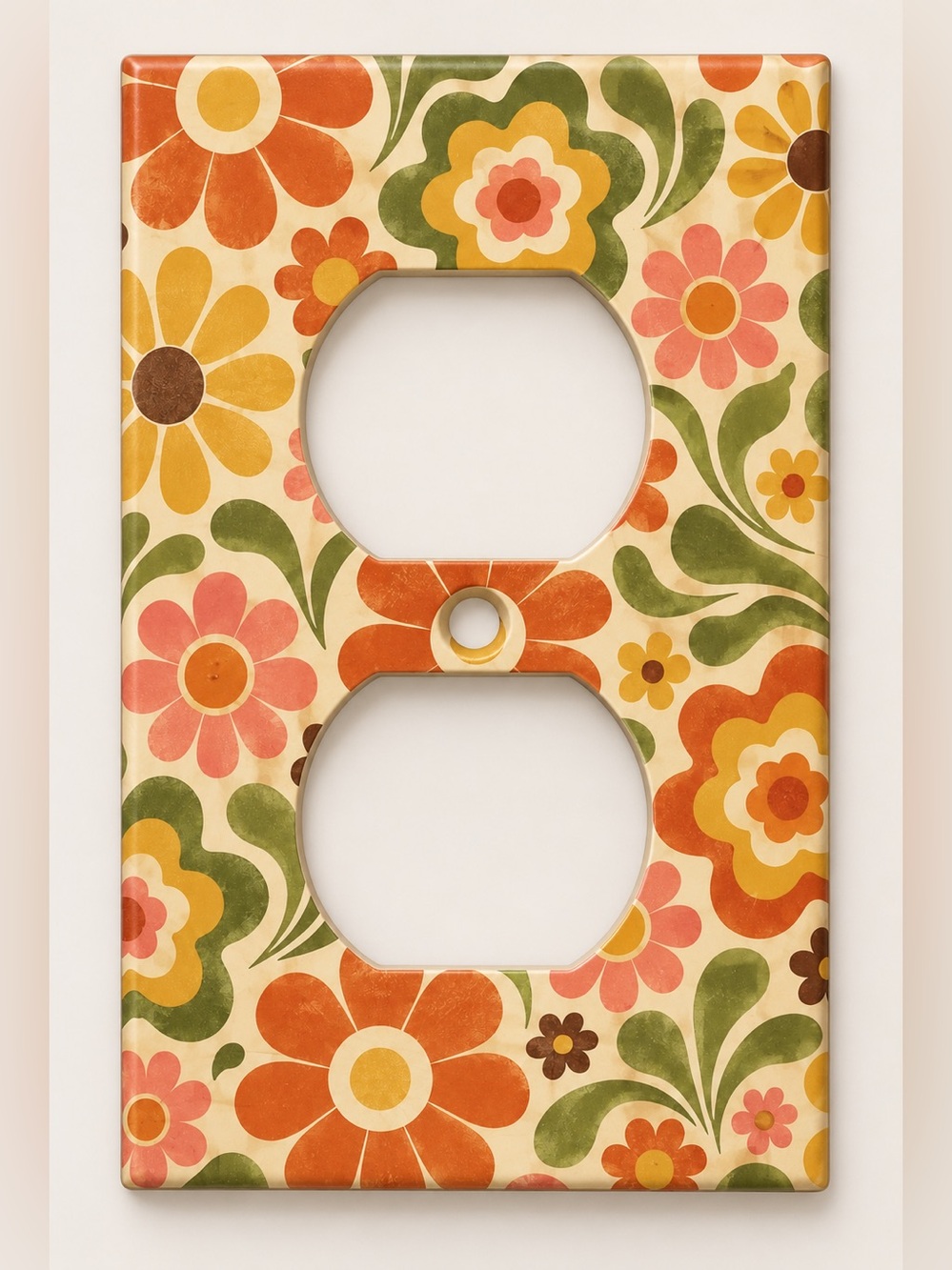 Retro Groovy Daisies 70s Floral Duplex Outlet Wall Plate Cover